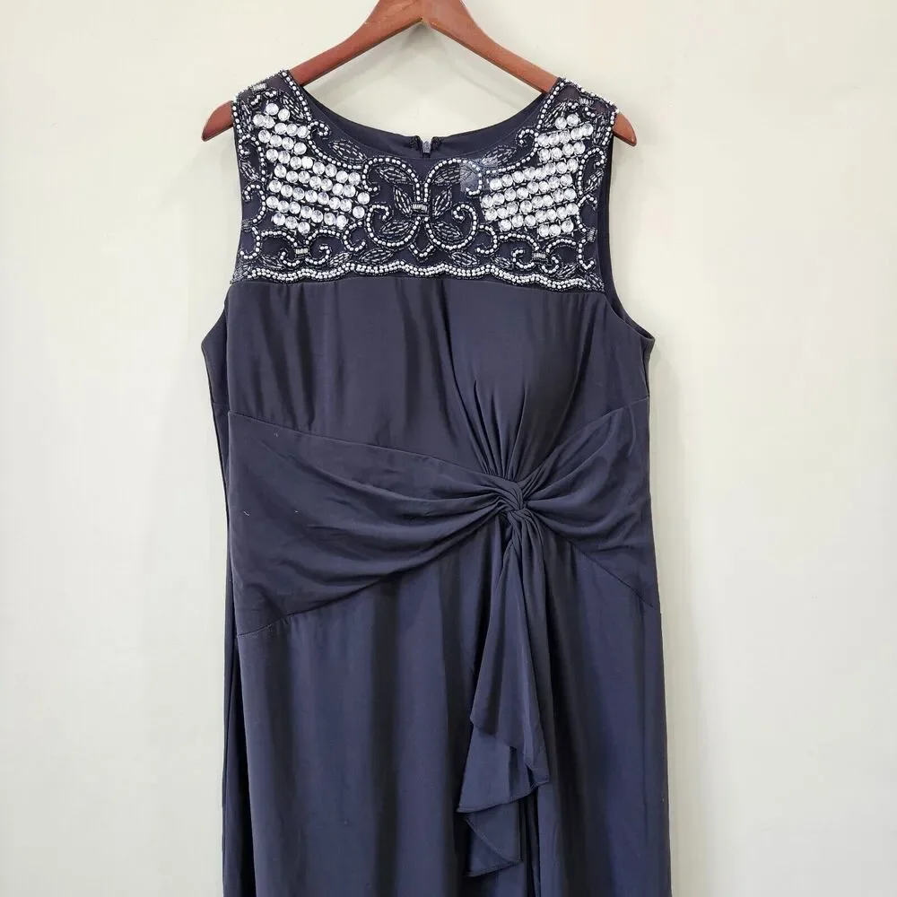 Patra Women's Faux Wrap Maxi Dress Blue Embellished Sleeveless Formal Cocktail